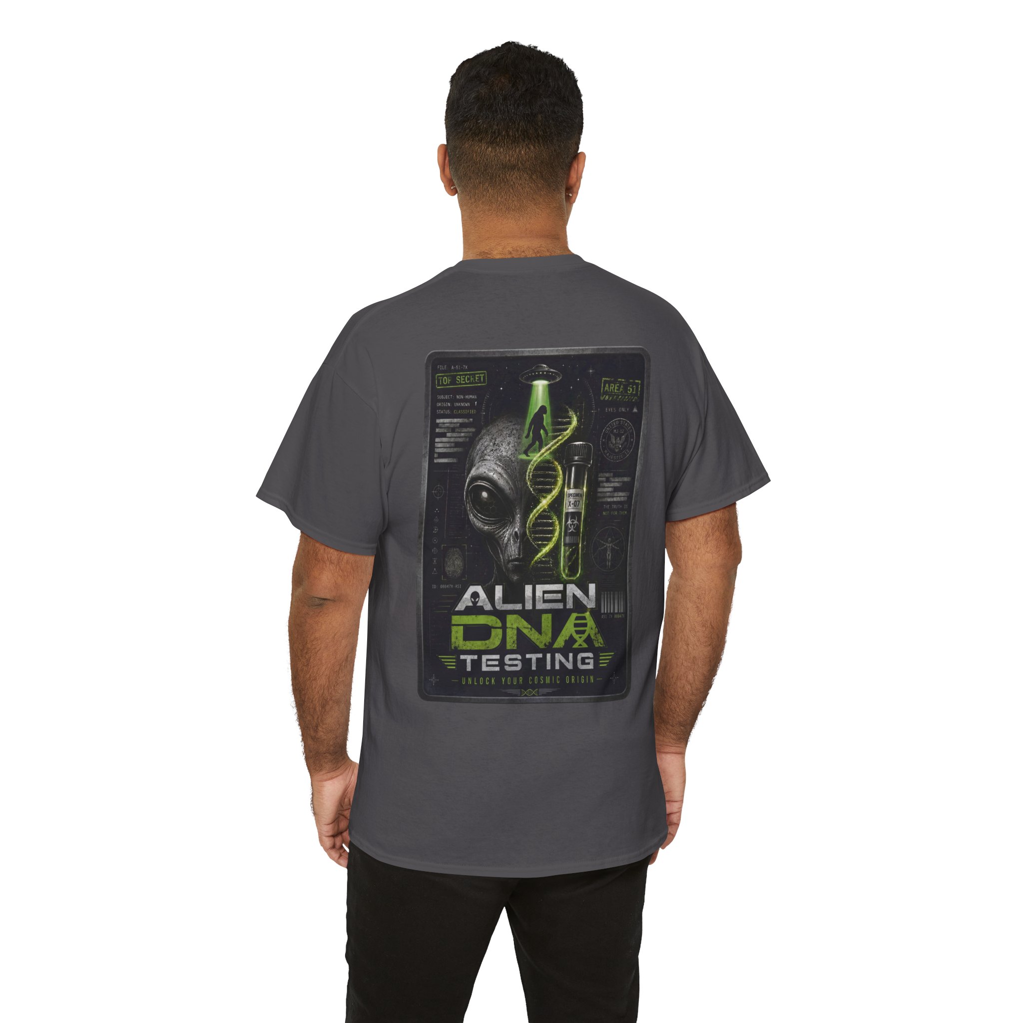 Alien DNA Testing — Area 51 Specimen File UFO Graphic T-Shirt - Image 80