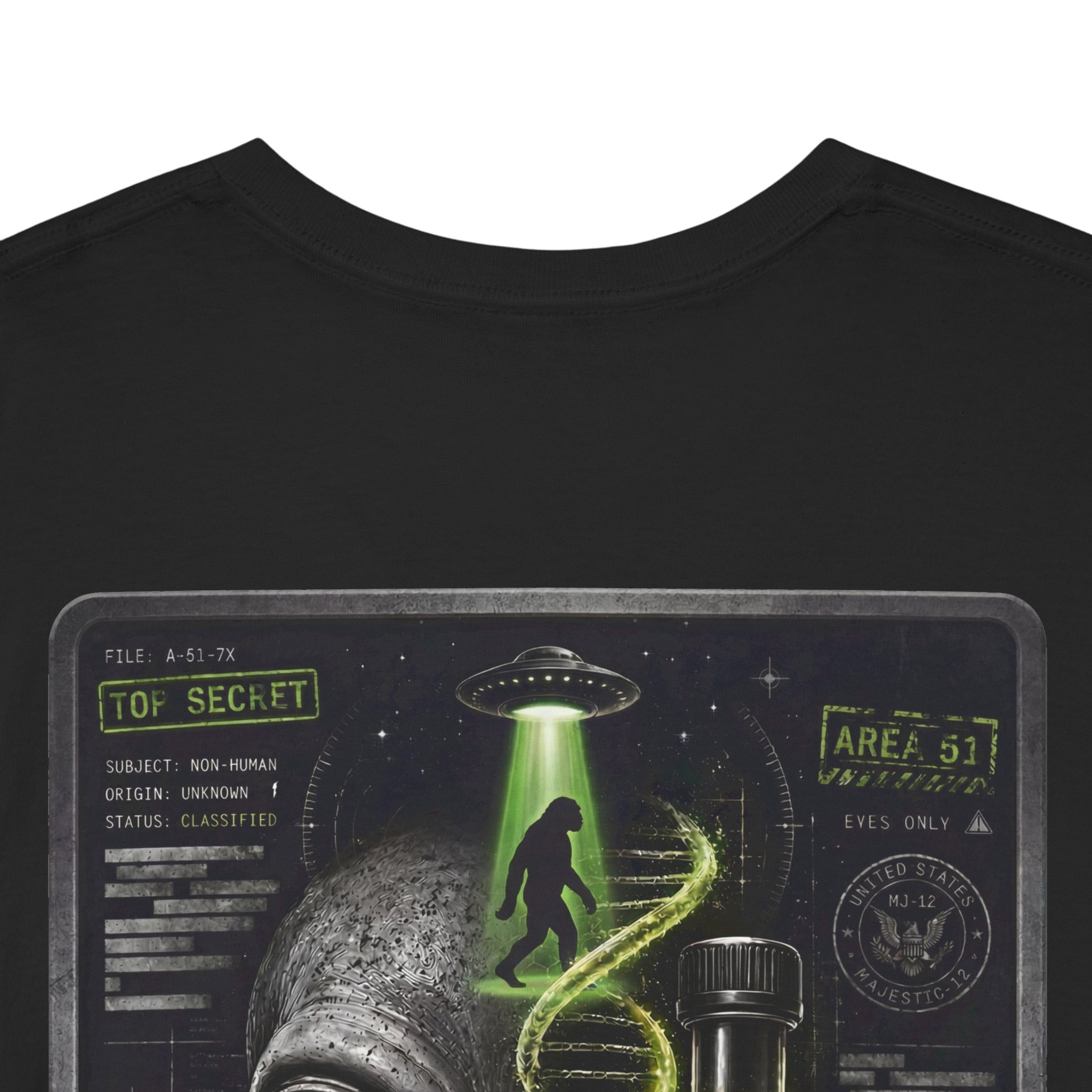 Alien DNA Testing — Area 51 Specimen File UFO Graphic T-Shirt - Image 10
