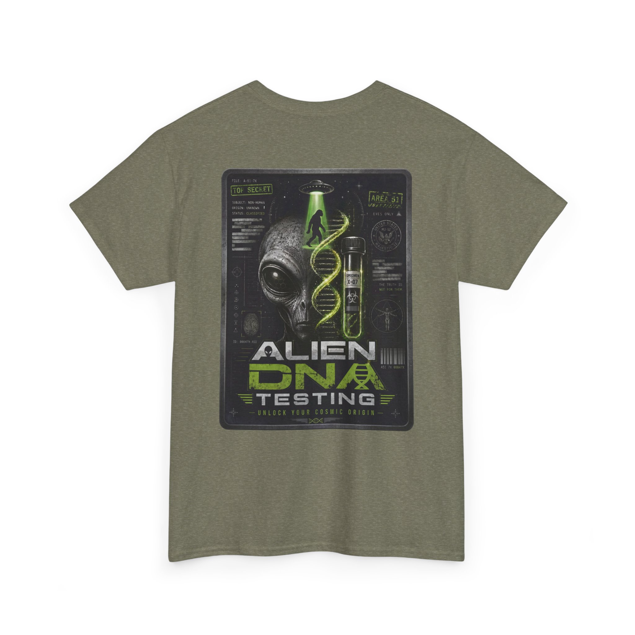 Alien DNA Testing — Area 51 Specimen File UFO Graphic T-Shirt - Image 22