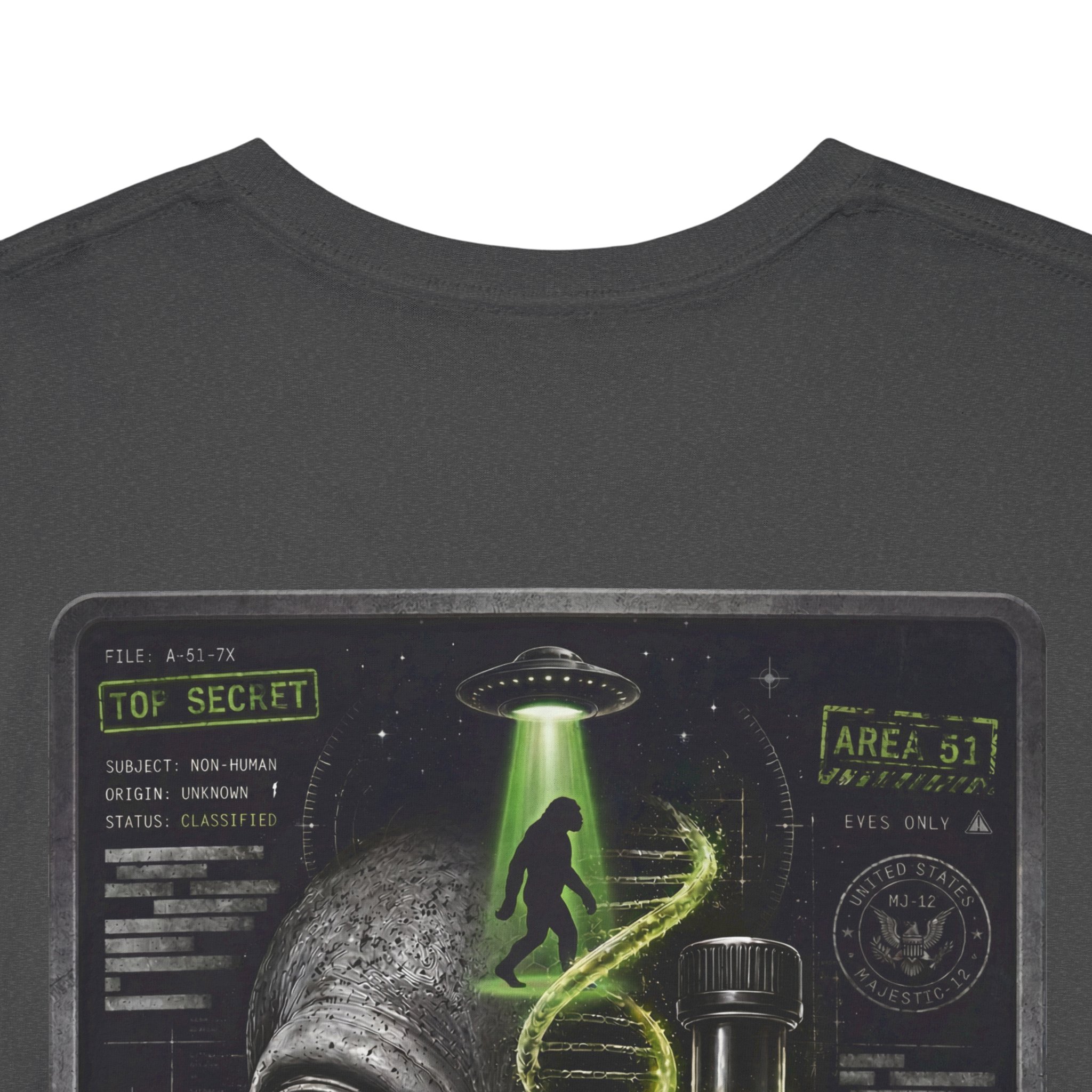 Alien DNA Testing — Area 51 Specimen File UFO Graphic T-Shirt - Image 58
