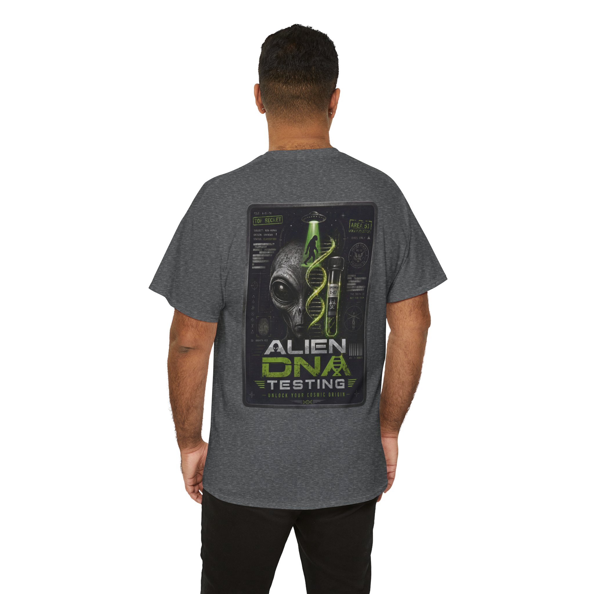 Alien DNA Testing — Area 51 Specimen File UFO Graphic T-Shirt - Image 48