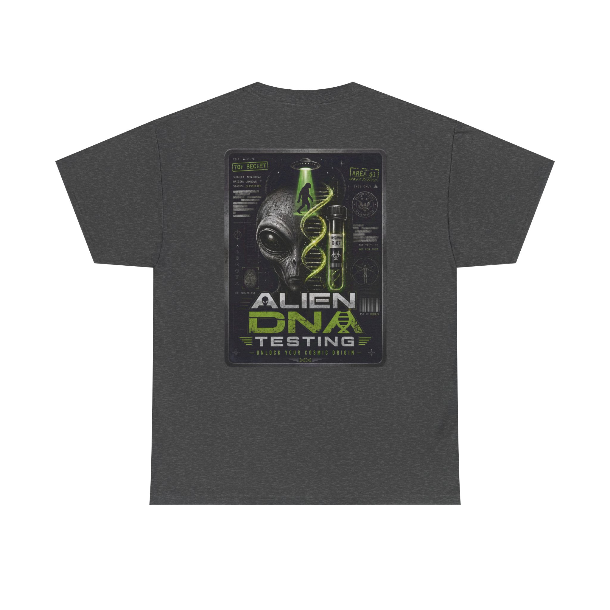 Alien DNA Testing — Area 51 Specimen File UFO Graphic T-Shirt - Image 52