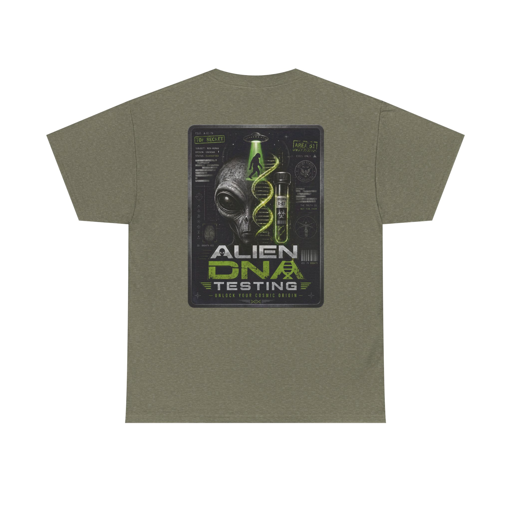 Alien DNA Testing — Area 51 Specimen File UFO Graphic T-Shirt - Image 20