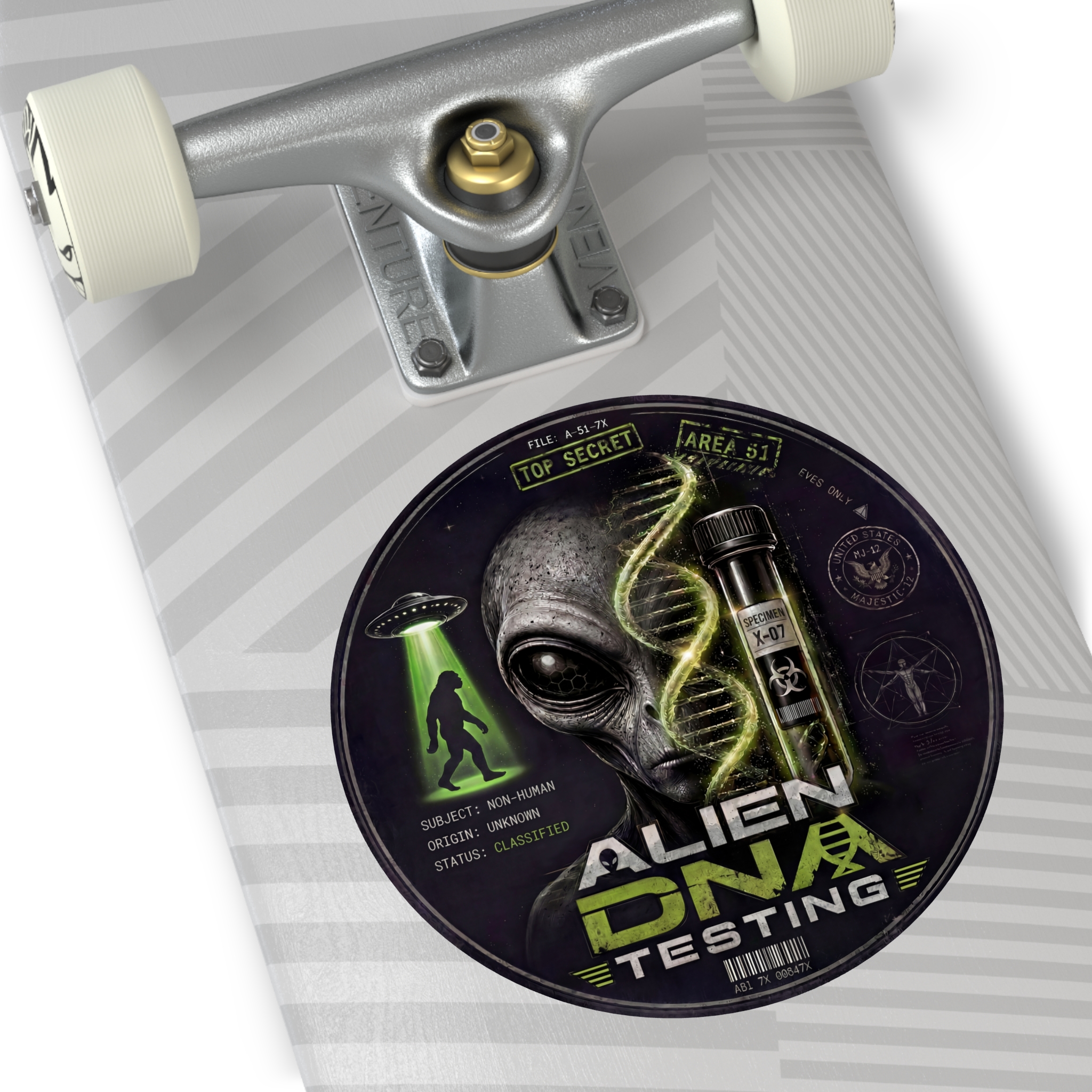 Grey Alien DNA Testing – Top Secret Area 51 6" Round Vinyl Decal - Image 3