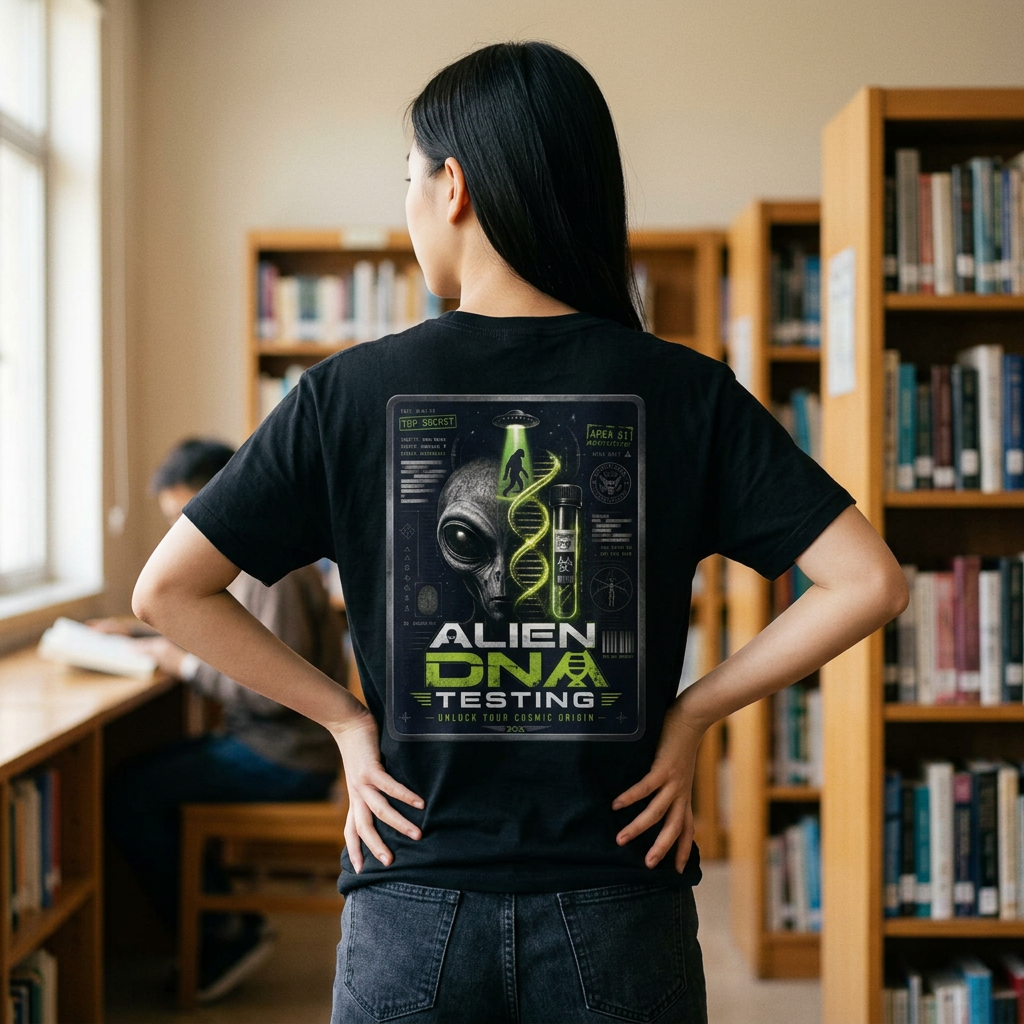 Alien DNA Testing — Area 51 Specimen File UFO Graphic T-Shirt - Image 2