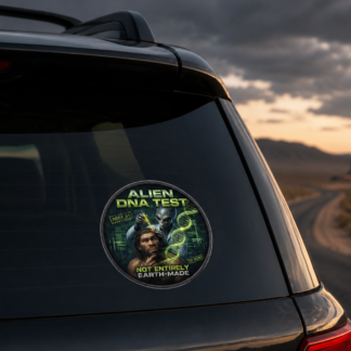 Alien DNA Test Sticker — "Not Entirely Earth-Made" Round Outdoor 6" Sticker