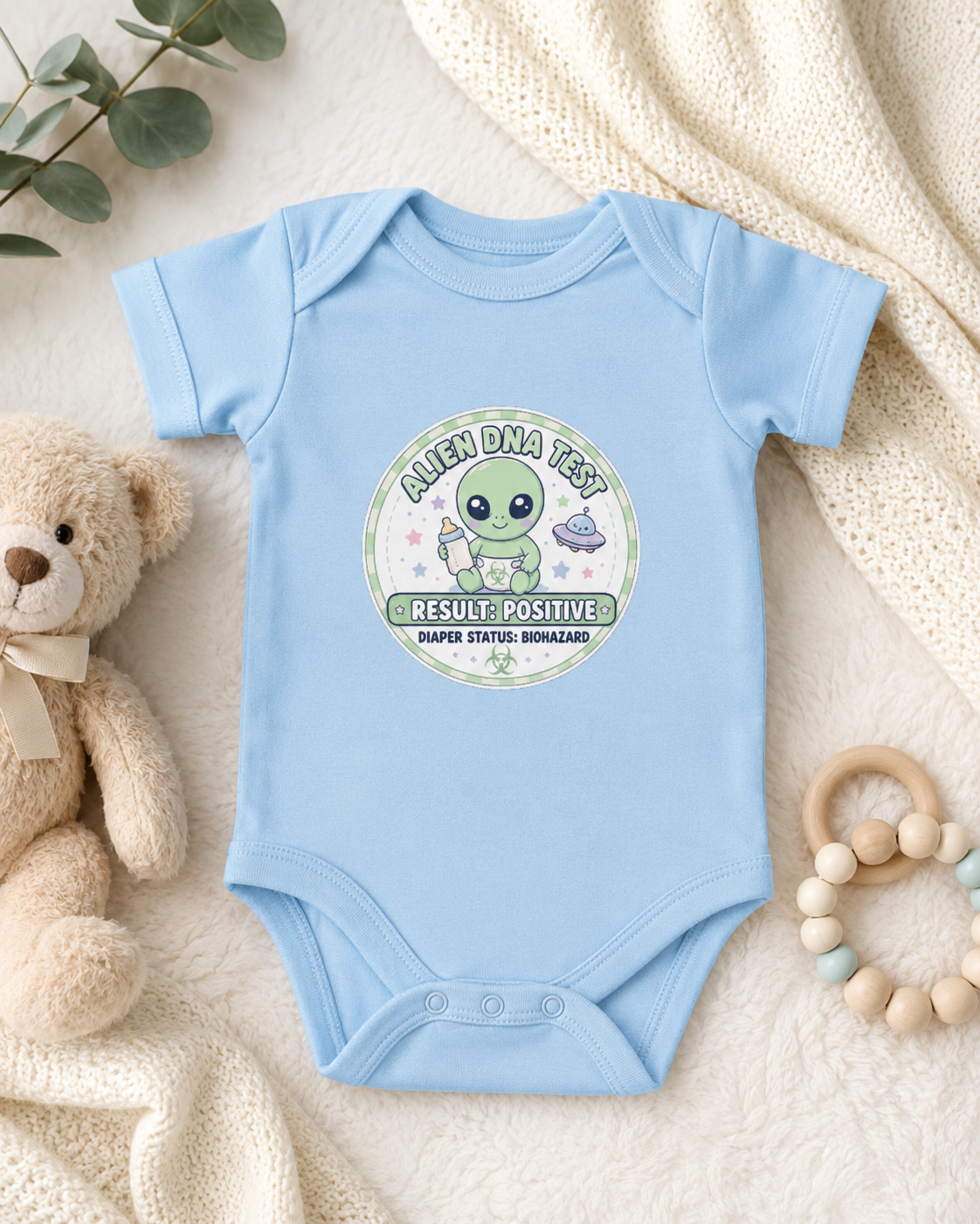 Alien DNA Test Baby Onesie – Result Positive Diaper Status Biohazard
