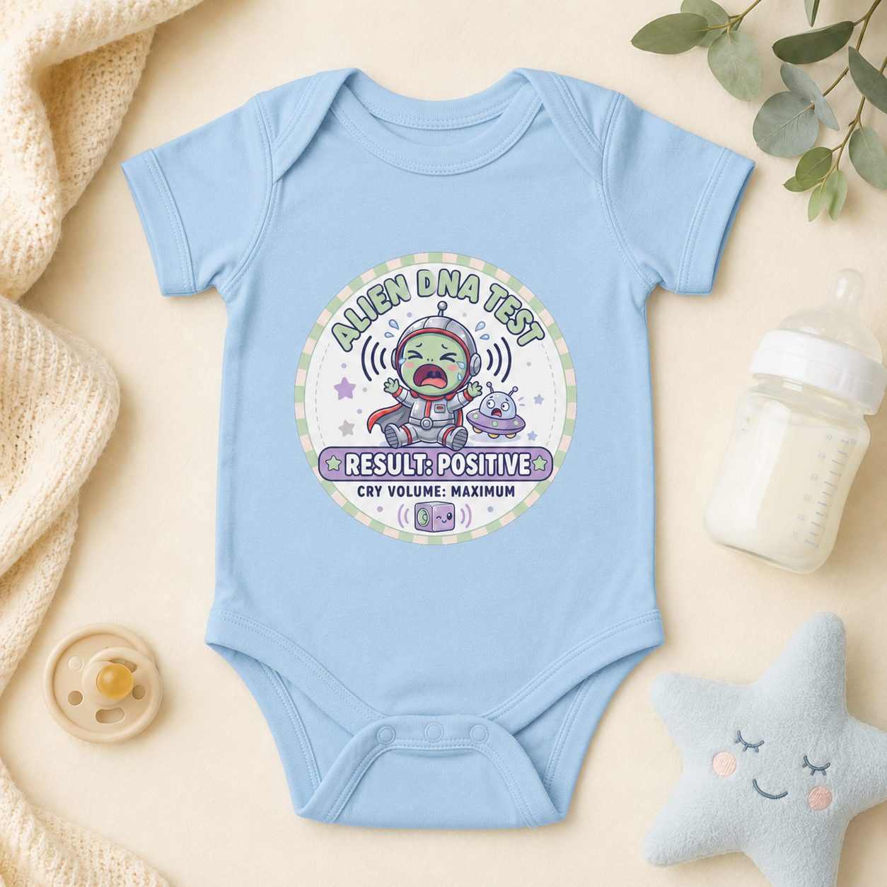 Alien DNA Test Baby Onesie – Cry Volume Maximum