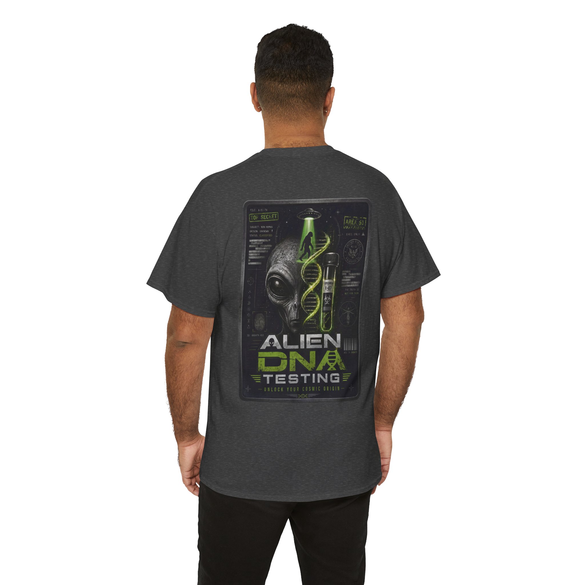 Alien DNA Testing — Area 51 Specimen File UFO Graphic T-Shirt - Image 64