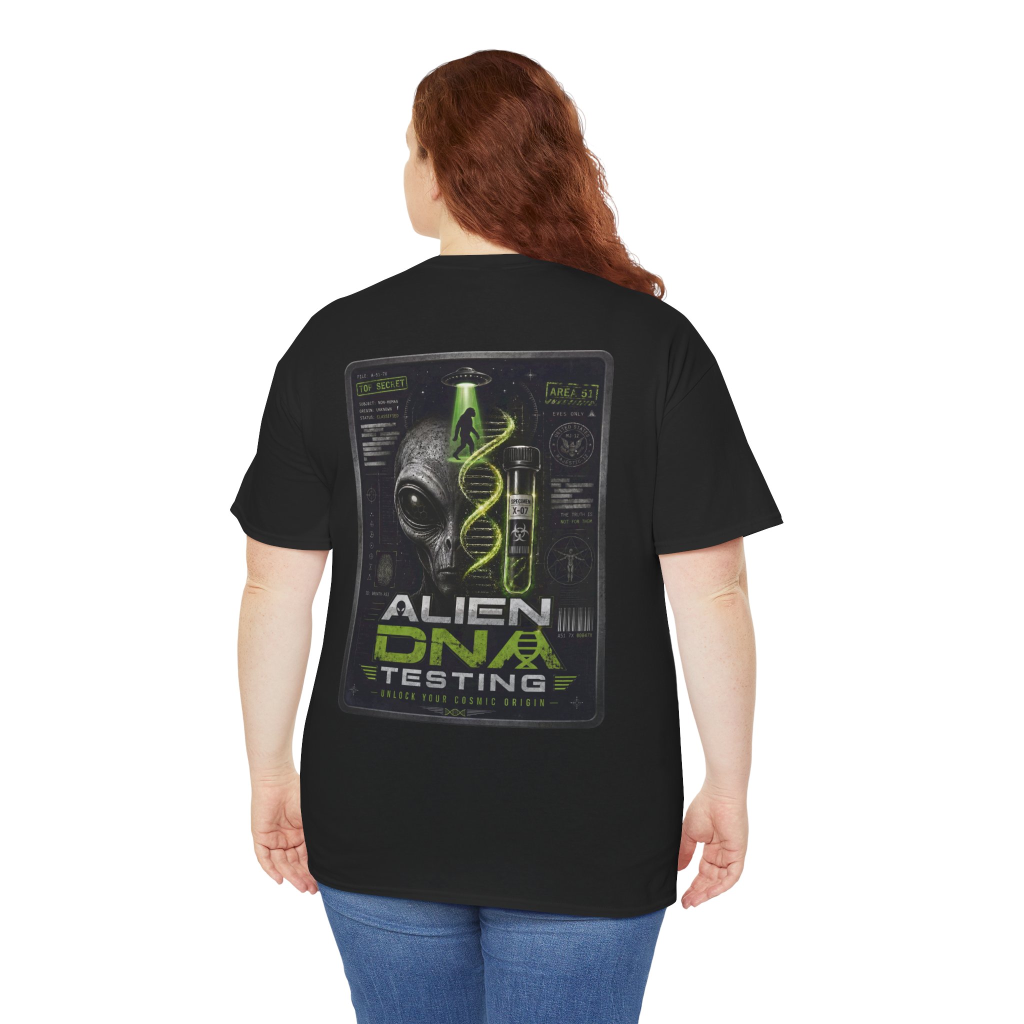 Alien DNA Testing — Area 51 Specimen File UFO Graphic T-Shirt - Image 15