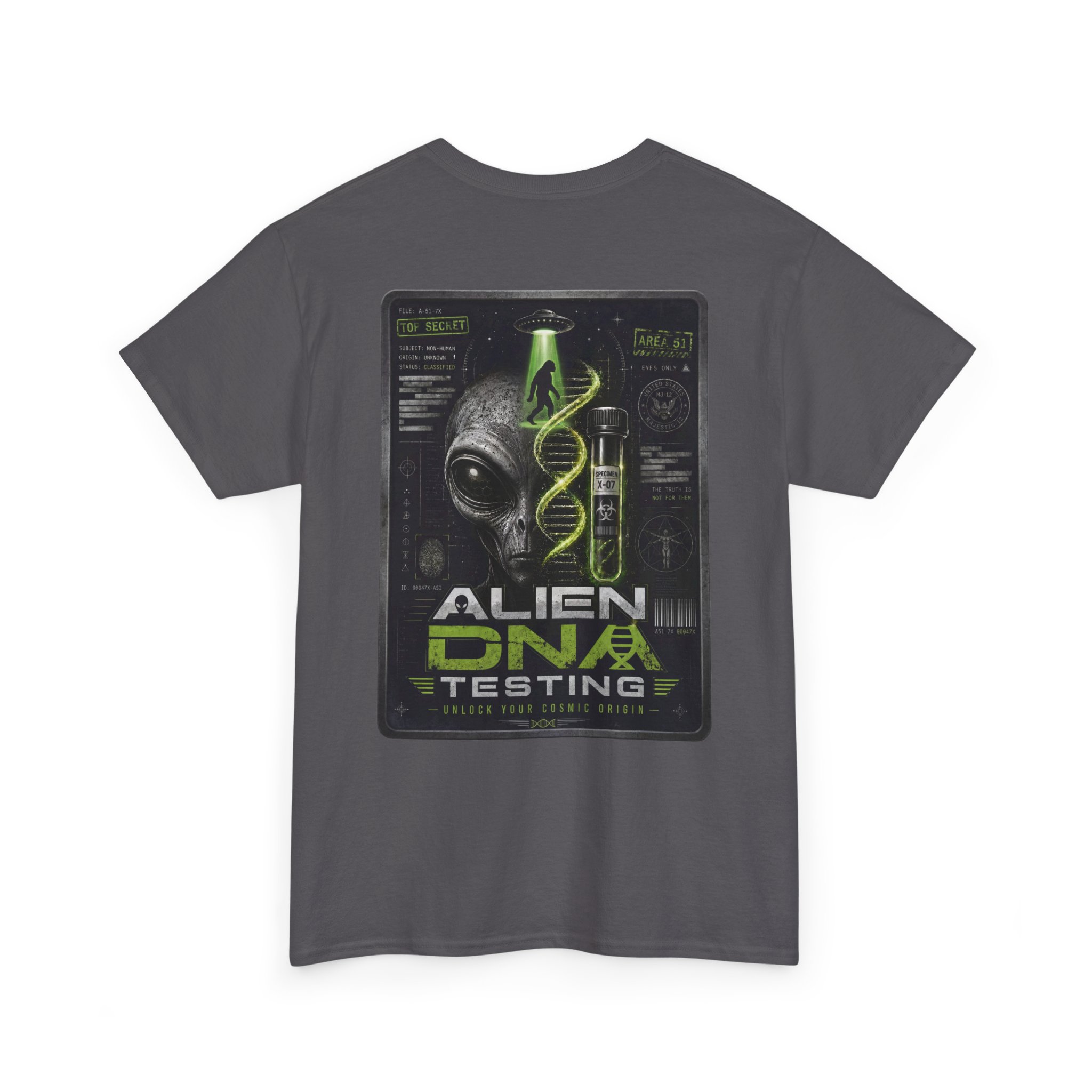 Alien DNA Testing — Area 51 Specimen File UFO Graphic T-Shirt - Image 70