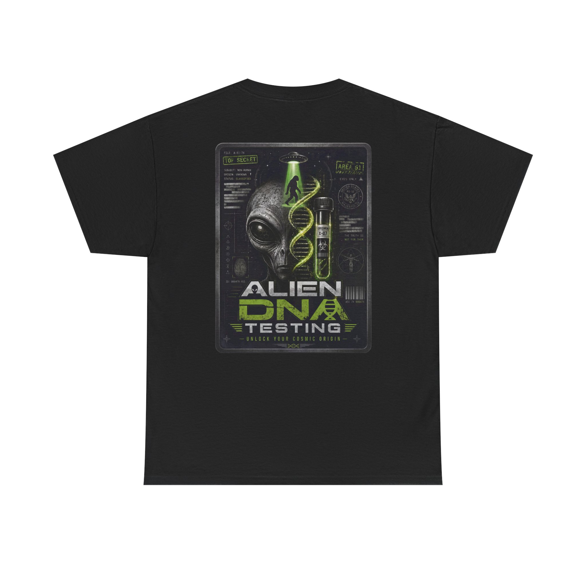 Alien DNA Testing — Area 51 Specimen File UFO Graphic T-Shirt - Image 5