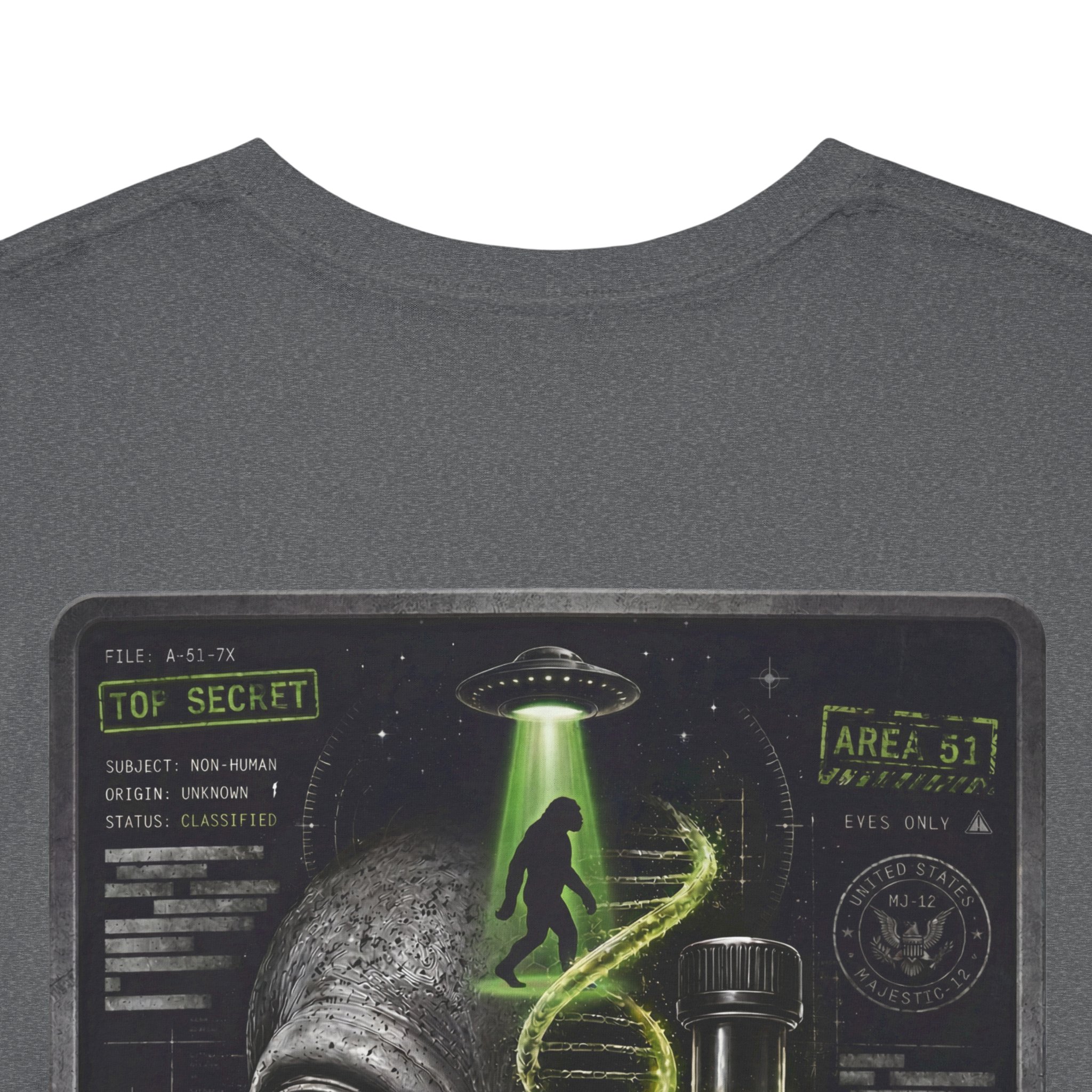 Alien DNA Testing — Area 51 Specimen File UFO Graphic T-Shirt - Image 42