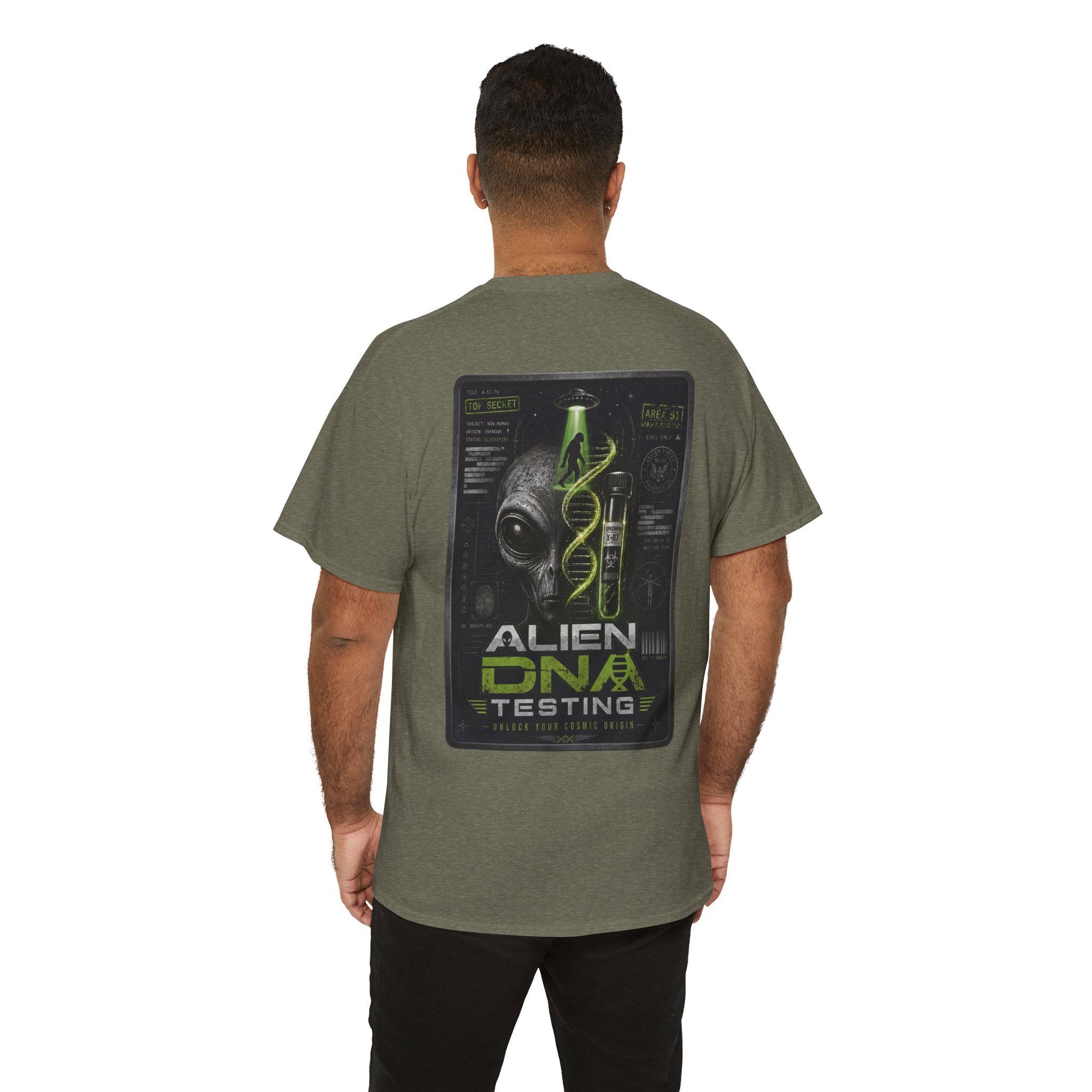 Alien DNA Testing — Area 51 Specimen File UFO Graphic T-Shirt - Image 32