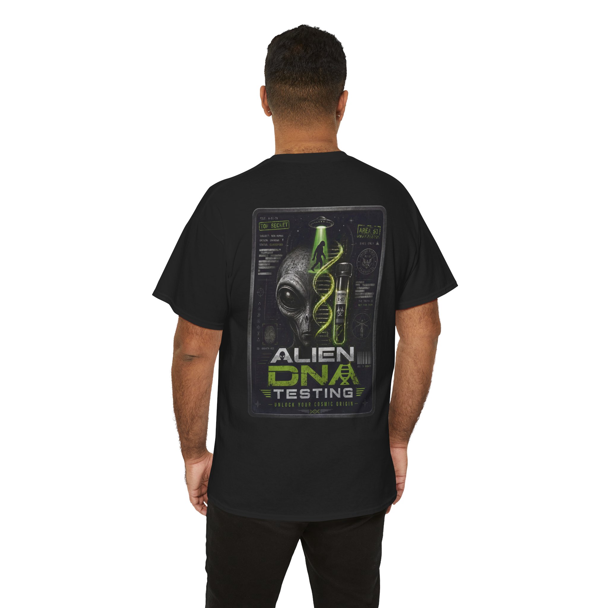 Alien DNA Testing — Area 51 Specimen File UFO Graphic T-Shirt - Image 16