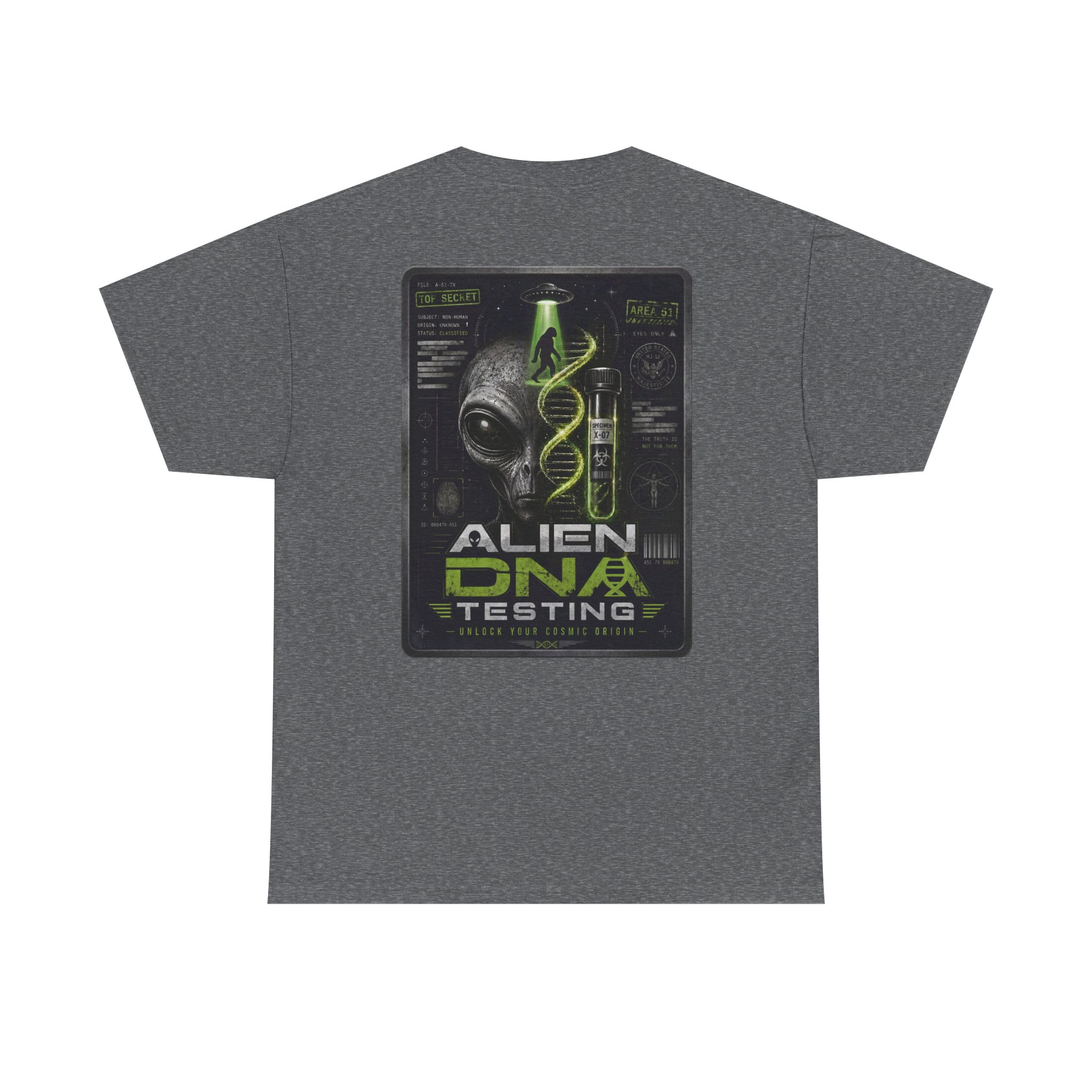 Alien DNA Testing — Area 51 Specimen File UFO Graphic T-Shirt - Image 36